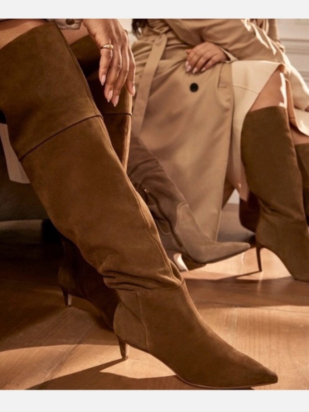 Vince Camuto Iana Tan Chestnut Over the Knee High Kitten Heel Boots 7.5 M